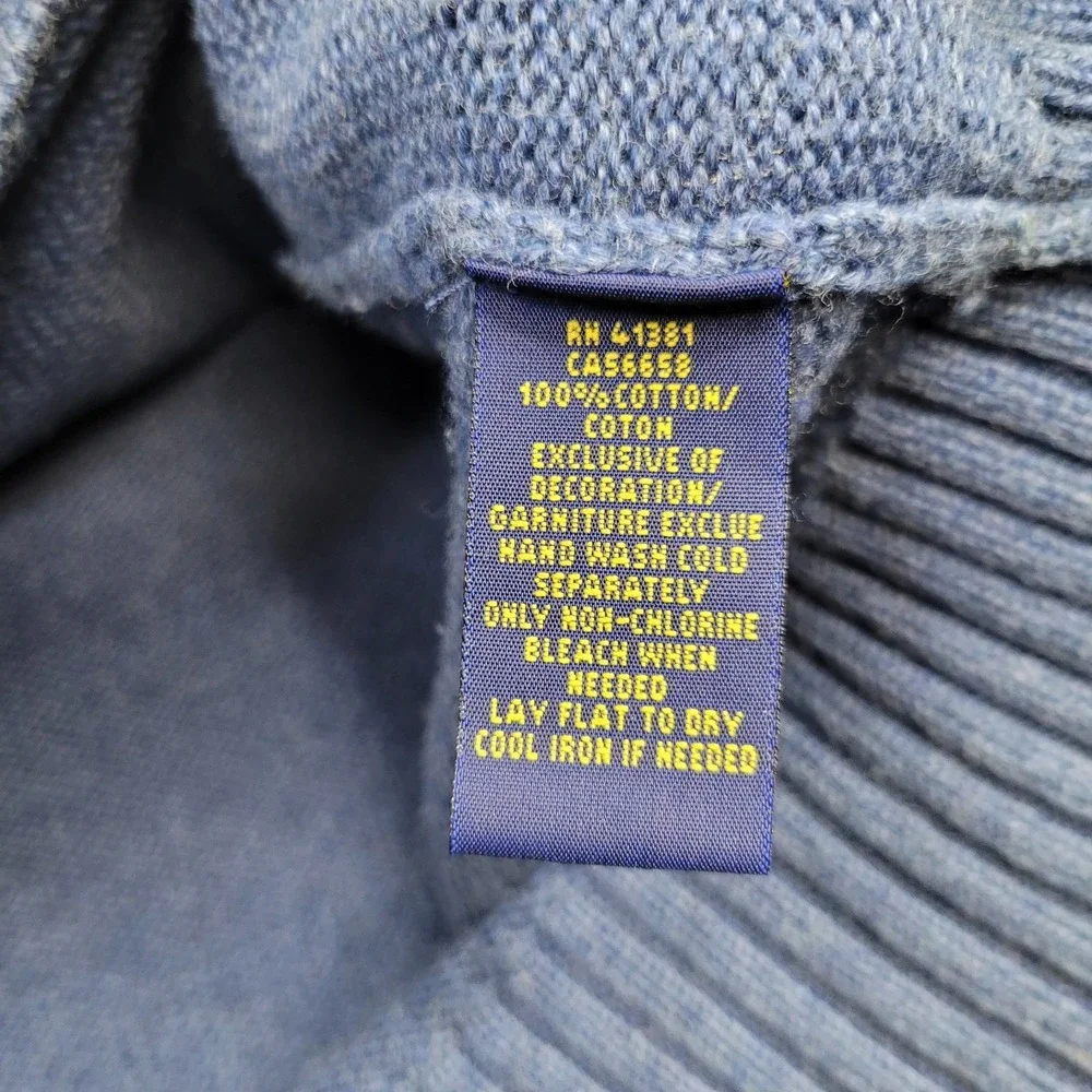 Polo Ralph Lauren Knit Pullover Sweater Men 2XL Blue 1/4 Button Mock Neck Preppy